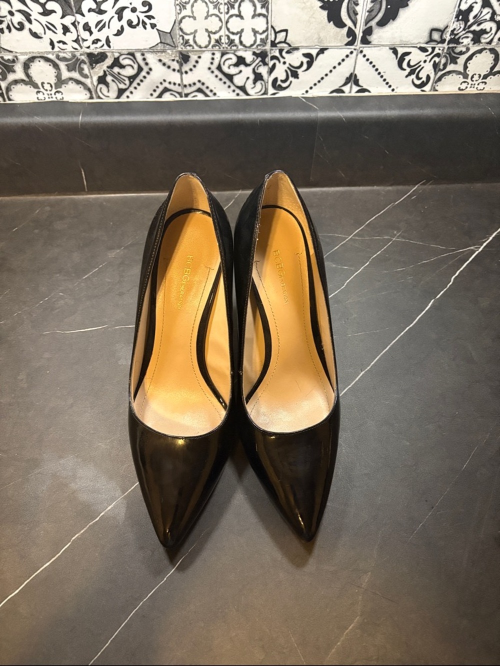 BCBGeneration Black Patent Pointed Pumps